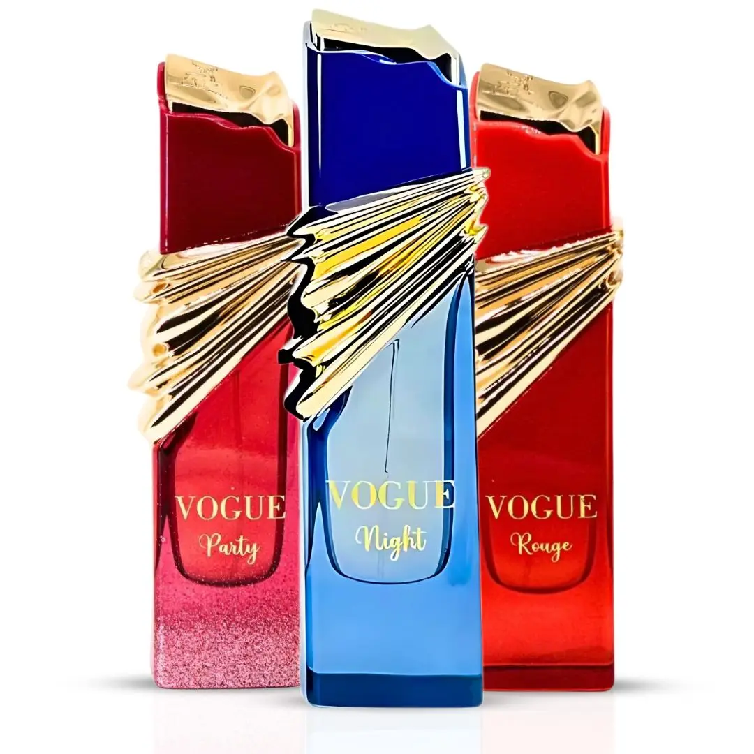 Vogue Party, Vogue Night & Vogue Rouge Eau De Parfum Sprays 100ML (3.4 OZ) by Maison Alhambra | Long-Lasting, Floral, Fresh, Sweet & Inviting Fragrances. (Bundle)