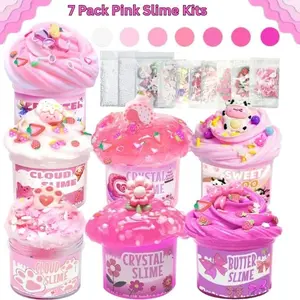 7 Pack Pink Slime Kits – Butter & Cloud Slime Kit, Crunchy Non-Sticky Super Soft Sludge Toys for Girls 8-12, Birthday Gifts, Party Favors for Girls & Boys, Pink Cloud Slime Party Set