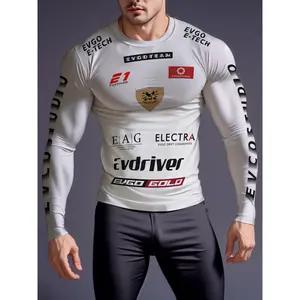 ​​Men's Athletic Tee - Racing Print, Long Sleeve, Moisture-Wicking​​ workout tops oversized gym shirts gym shirts