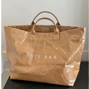 Women’s Vintage Letter Print Tote Bag - Waterproof Large Capacity - Sturdy Commute/Work/Shopping/Travel Handbag Reusable Tote Kraft Paper Aesthetic