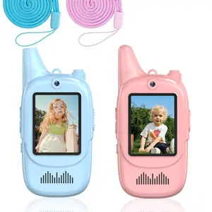 Cute Macaron Color Kids Walkie Talkies with 100-300m Range, Safe Rounded Edges, Video Intercom Function, Clear Calls, Rechargeable Battery
