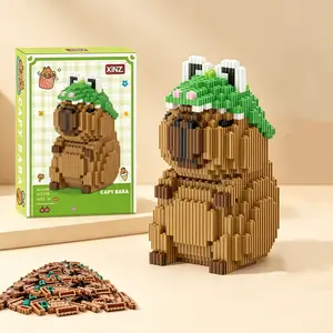 Cute Capybara with Crocodile Hat Mini Building Set, 3D Animal Micro Bricks Puzzle, Kawaii Desktop Ornament for Office & Home, Creative Birthday & Christmas Gift for Capybara Lovers