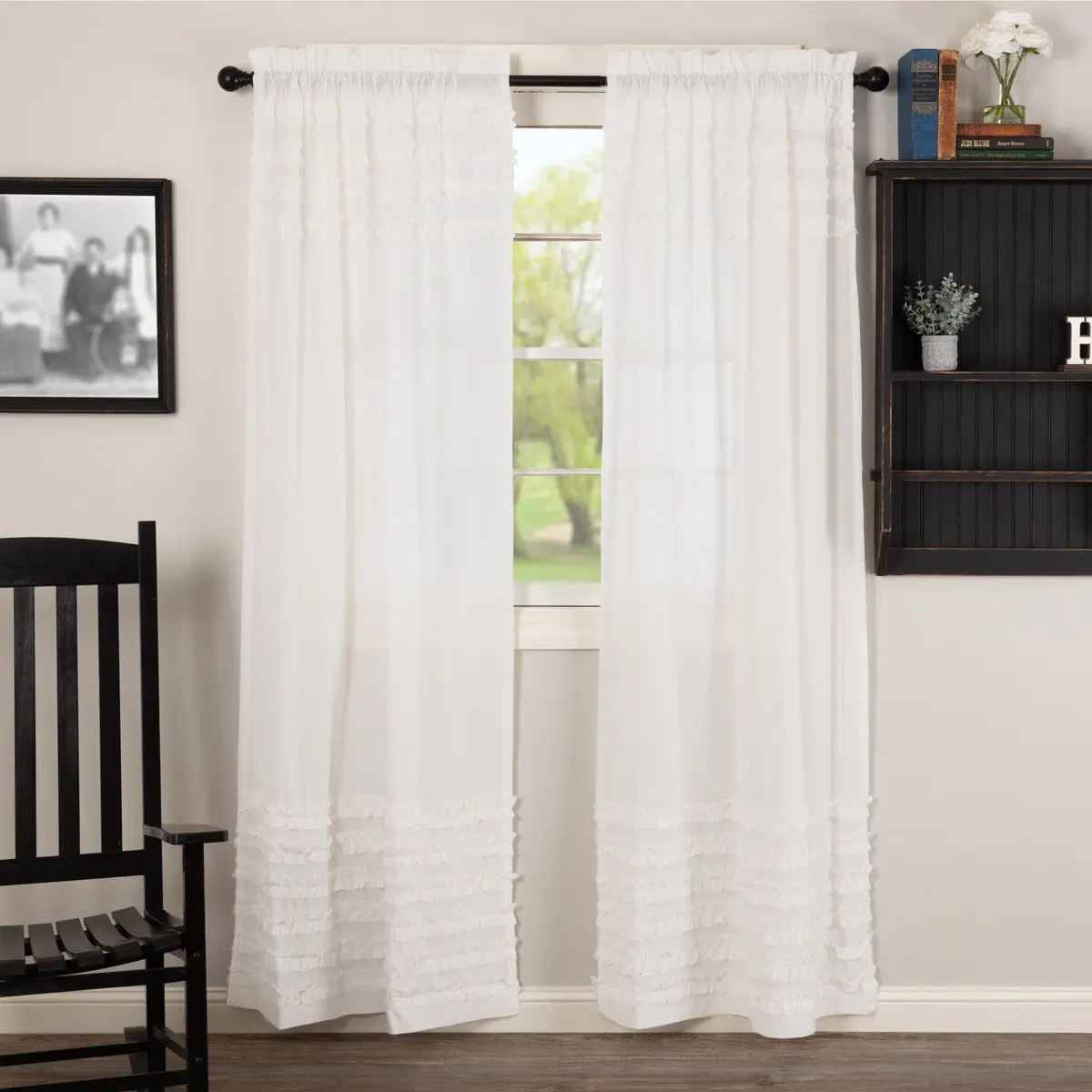 White Ruffled Sheer Petticoat Panel Curtains