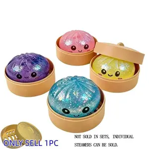 Glitter Dumpling Stress Relief Toy, Colorful Slow Rebound Sensory Play, Steam Basket Accessory, Perfect for Parties and Gifts
