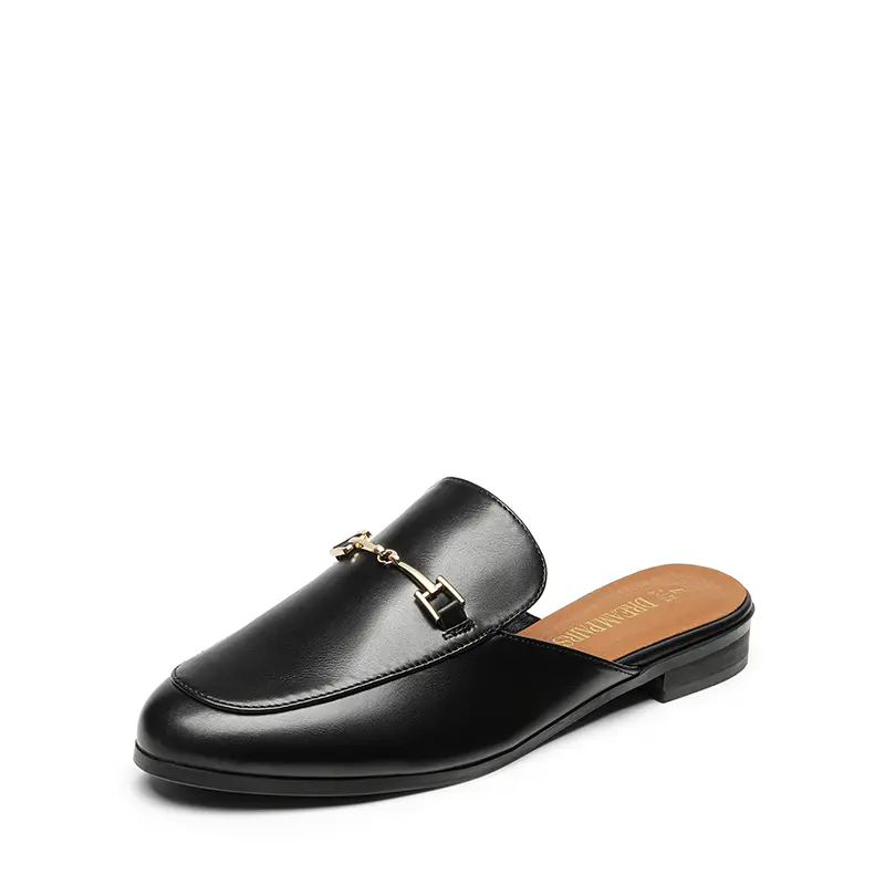 DREAM PAIRS Women's Black PU Buckle-Design Easy Slip-On No Heel Mules, Classic Flat Open-Back Clog Loafers Mules, Soft Cushioned Insole Casual-Chic Shoes