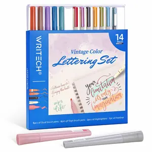 WRITECH 14ct Journaling Vintage Assorted Color Lettering Brush Markers Brush Pens Drawing Writing No Bleed Art Drawing Supplies Art Materials