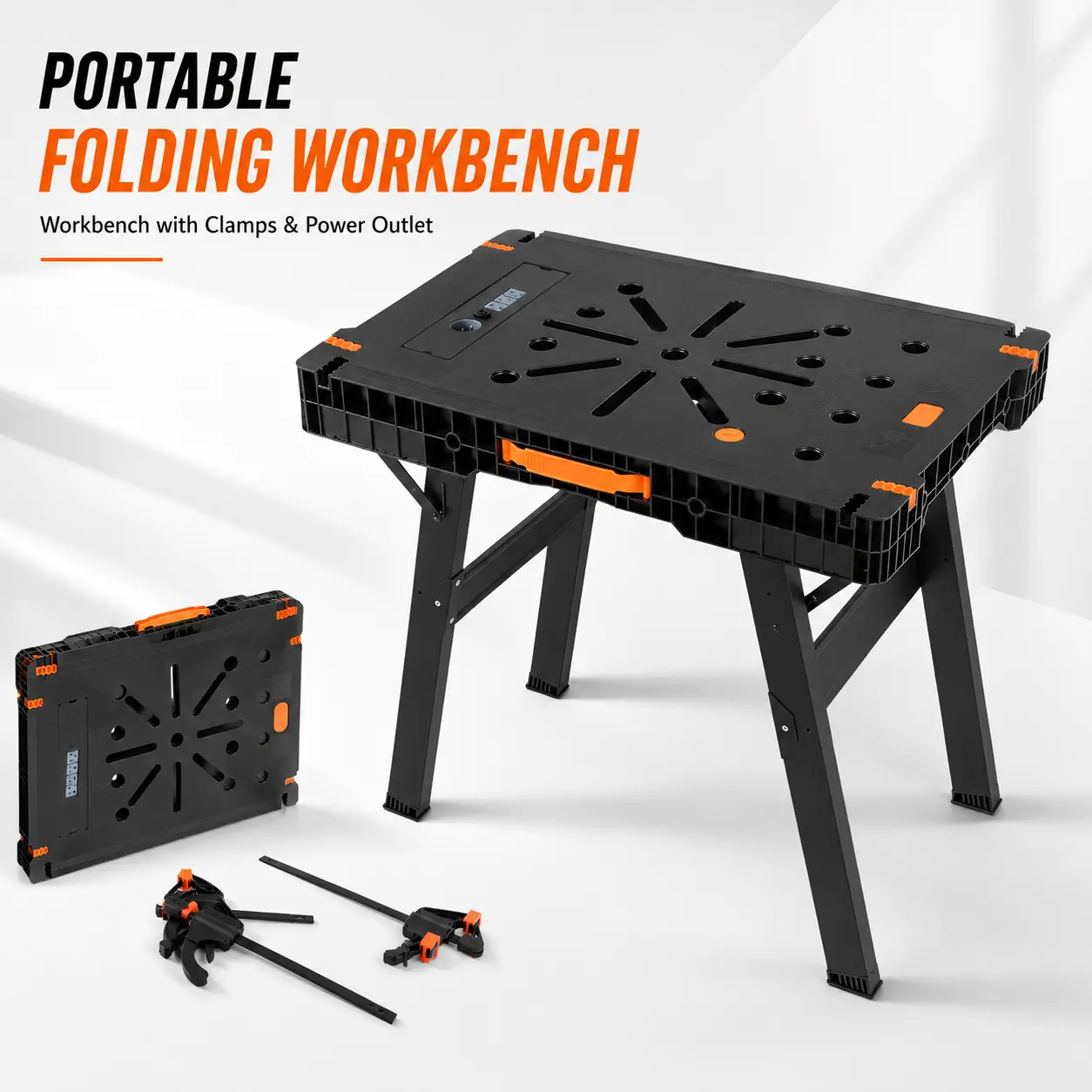 TLGREEN Folding Work Bench with Clamps & Power Strip - Portable Work Table 34" W x 22" D, 330lb Capacity, Heavy Duty Foldable Design for Garage, Table Saw, Workshop, Home DIY Projects summerwins
