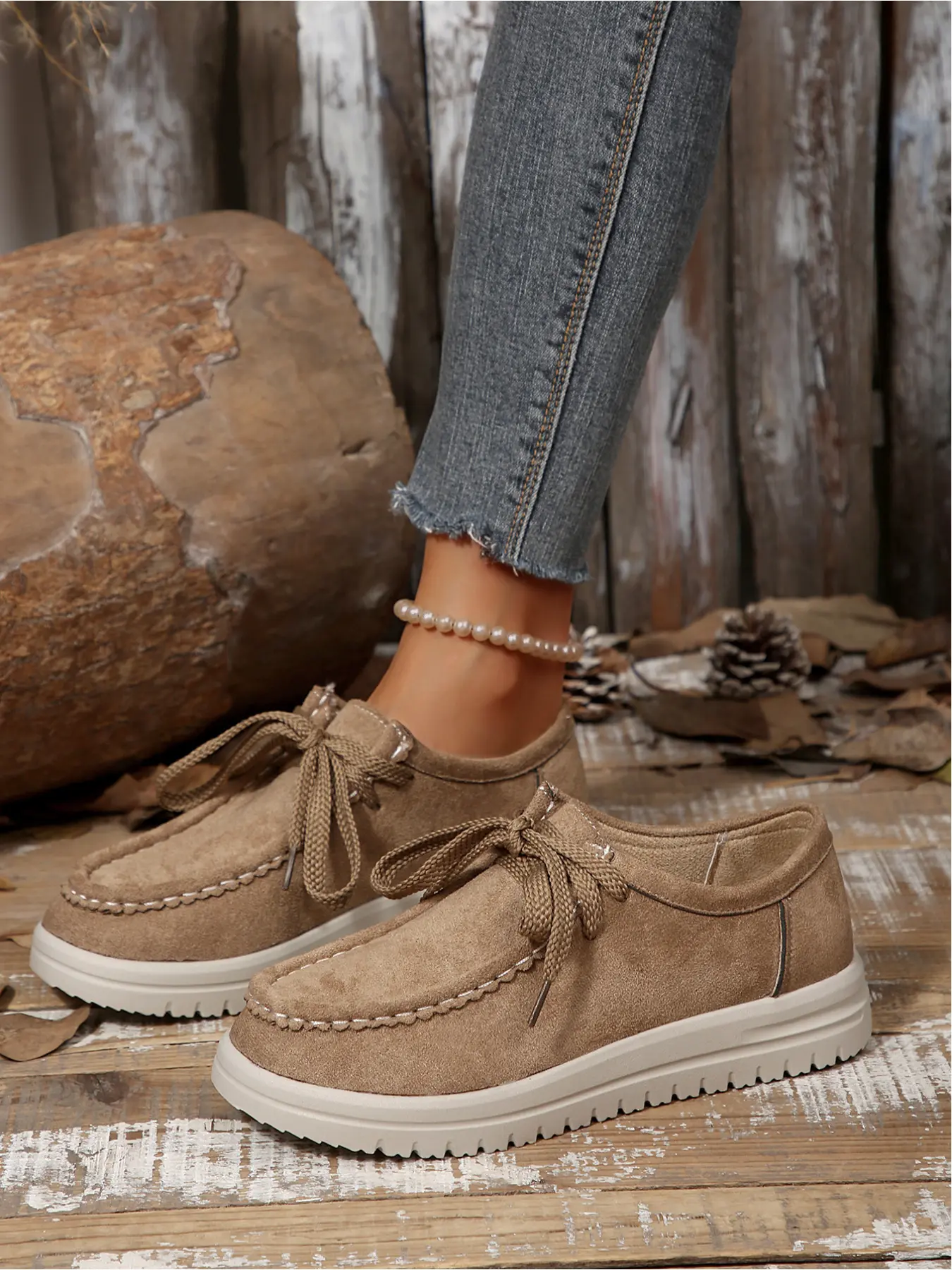 Women's Velour Casual Shoes, Anti-Slip Thick Sole Lace-Up Single Shoe, Vintage British Style Classic Versatile Women's Footwear, Walking Shoes, Flexible Sole Trainers