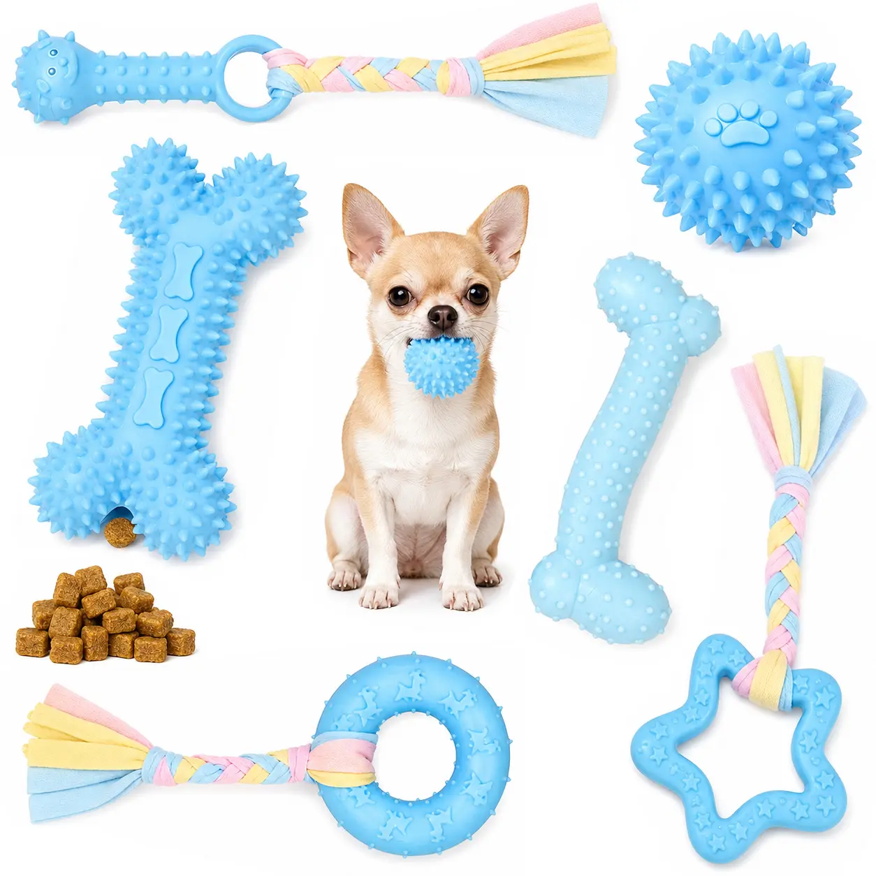 A Set of 6 Pcs Puppy Chew Toys for Teething Small Dogs,Puppy Toys for Teething Treat Interactive to Keep Them Busy,Cute Soft Durable Rubber Toy for Small Dogs,Christmas Party,Fathersdaygift,Summervibes