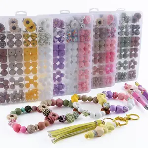 136PCS Sunflower Silicone Focal Beads Set, Pink Purple Green Camel Round Silione Beads12mm 15mm, Lentil Beads, Hexagon Beads for Pens DIY Crafts beads  pack