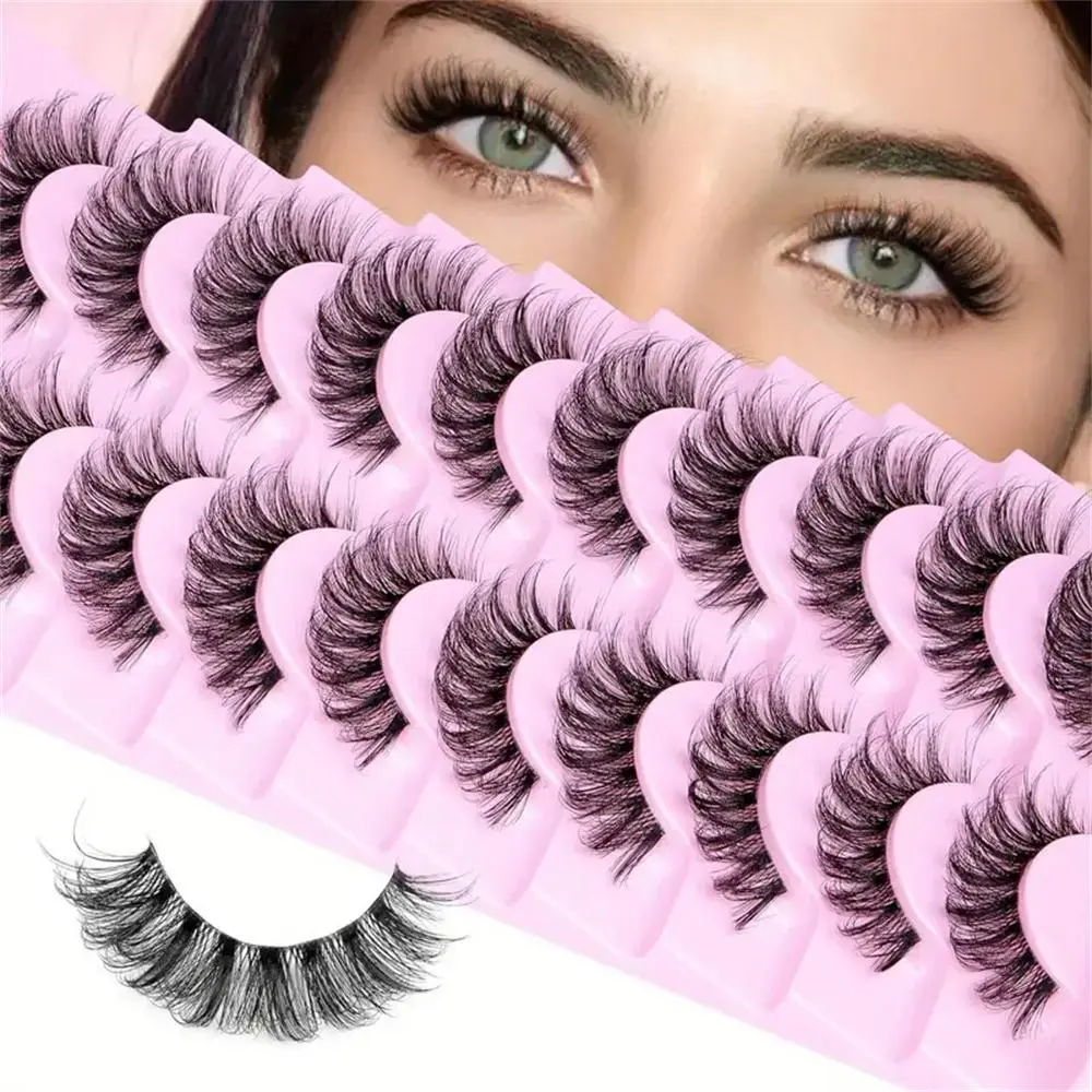 Natural Curling False Eyelashes, 10 Pairs Wispy Faux Cluster Lashes, Full Volume Eye Makeup Strip Lashes for Lashes Extensions, Cosmetic, Fluffy Lash Clusters, Fake Lashes, Universal Lashes