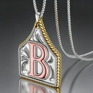 Western Initial Letter Pendant Necklace - 26 Letters A-Z Stainless Steel Box Chain, Cowboy Hip Hop Jewelry for Men Women excellent gift