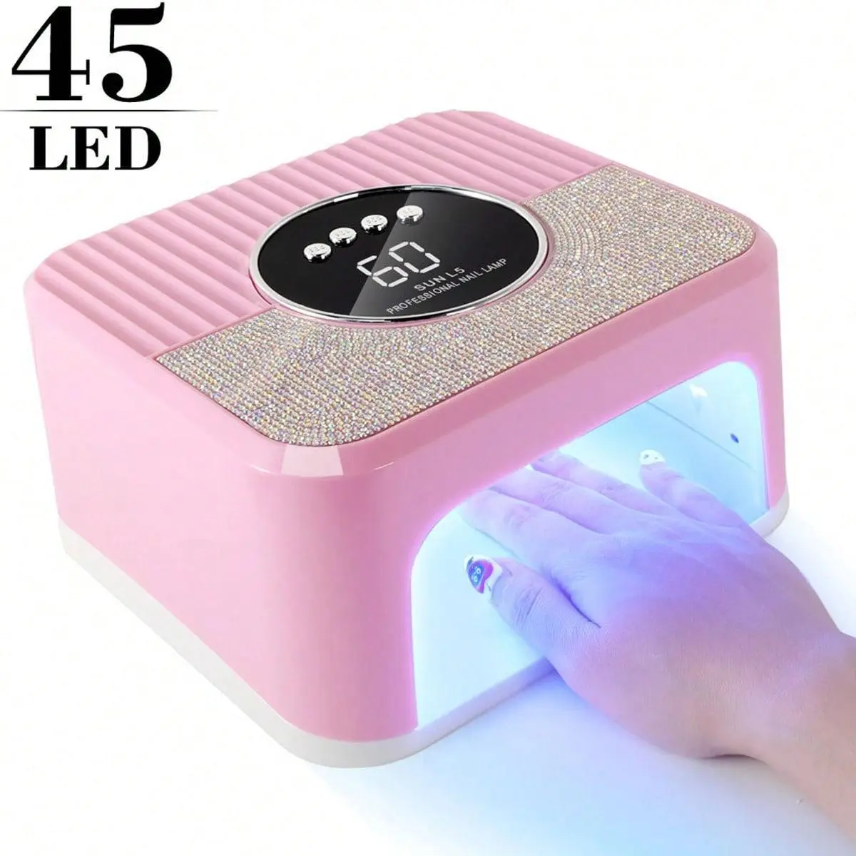 New Adhesive Diamond Nail Lamp, 45 LEDS Nail Dryer Gel Nail Polish Curing LED UV Light, With 4 Timers Automatic Sensor LCD Display Professional Nail Art Tool, Accessories For Fingernail Toenail Salon Nail Lamp Cured Nail Supply Store