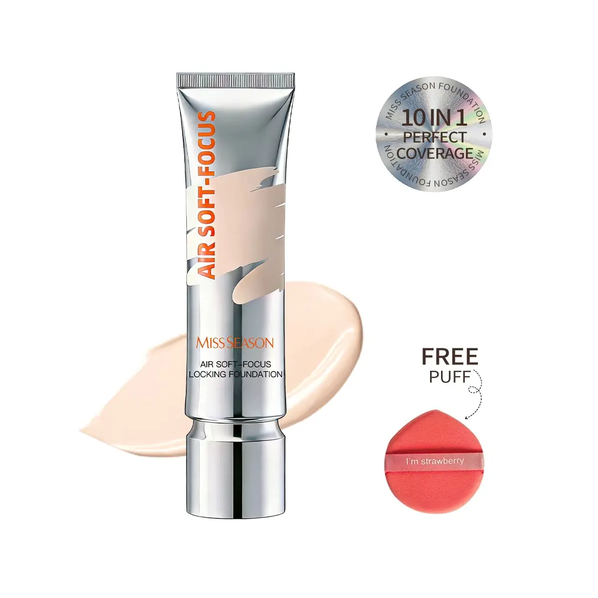 MISS SEASON Air Soft-Focus Korean Foundation: 10-in-1 Full Coverage Liquid Foundation Makeup, Long-Lasting & Hydrating with Squalane, Ceramide, Non-Oxidizing, Lightweight Natural Finish for All Skin Types #Summervibes