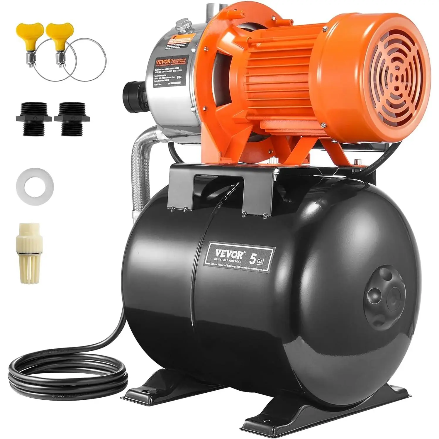 VEVOR Stainless Steel 1.6 HP Shallow Well Pump with Pressure Tank, 1320 GPH Automatic Irrigation Water Booster Pump, 30/50 PSI Pressure Switch for Home Garden, Drinking Water Security Certified, Stainless Steel Pump