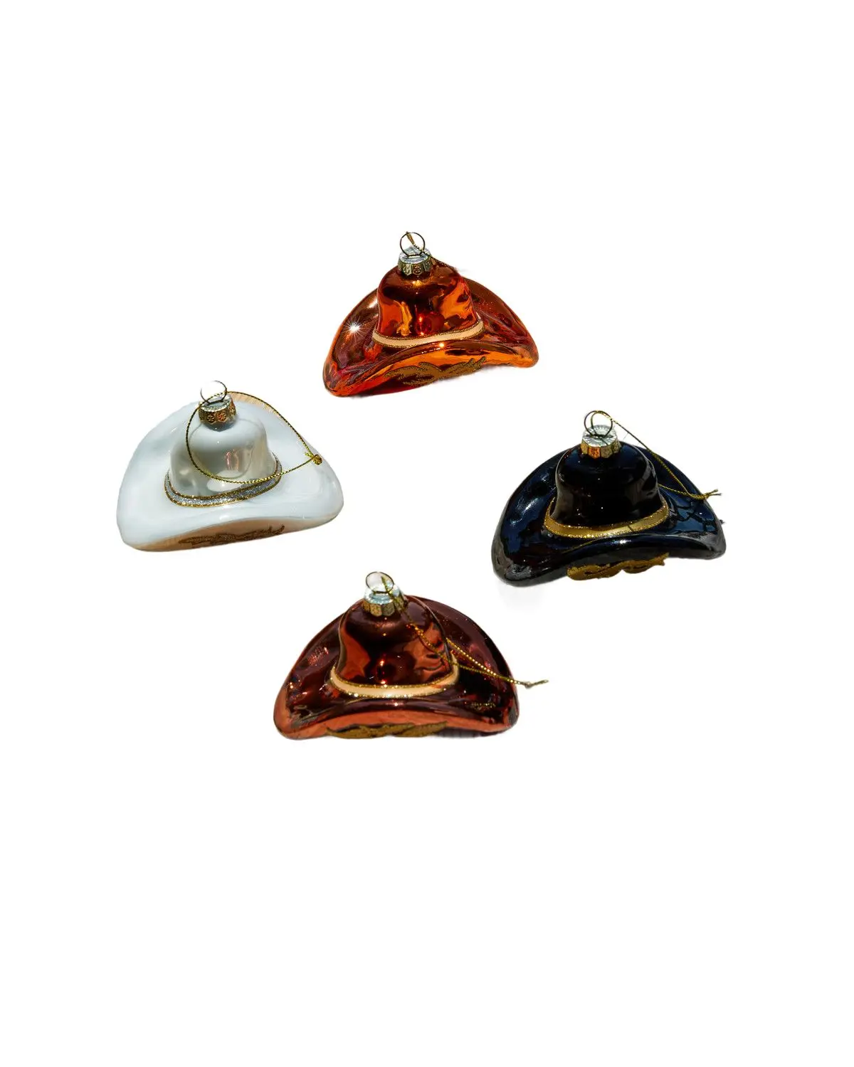 Boot Barn Unisex Cowboy Hats Glass Christmas Ornament Set 4 Piece - Bbaho25xo2-Cop