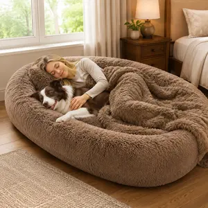 Human Dog Bed, Ultra-Soft Plush Giant Dog Bed with Egg Crate Foam, Non-Slip Base, and Machine Washable Cover - Ideal for Relaxation and Napping, Send blankets and pillows, Fits You & Pets