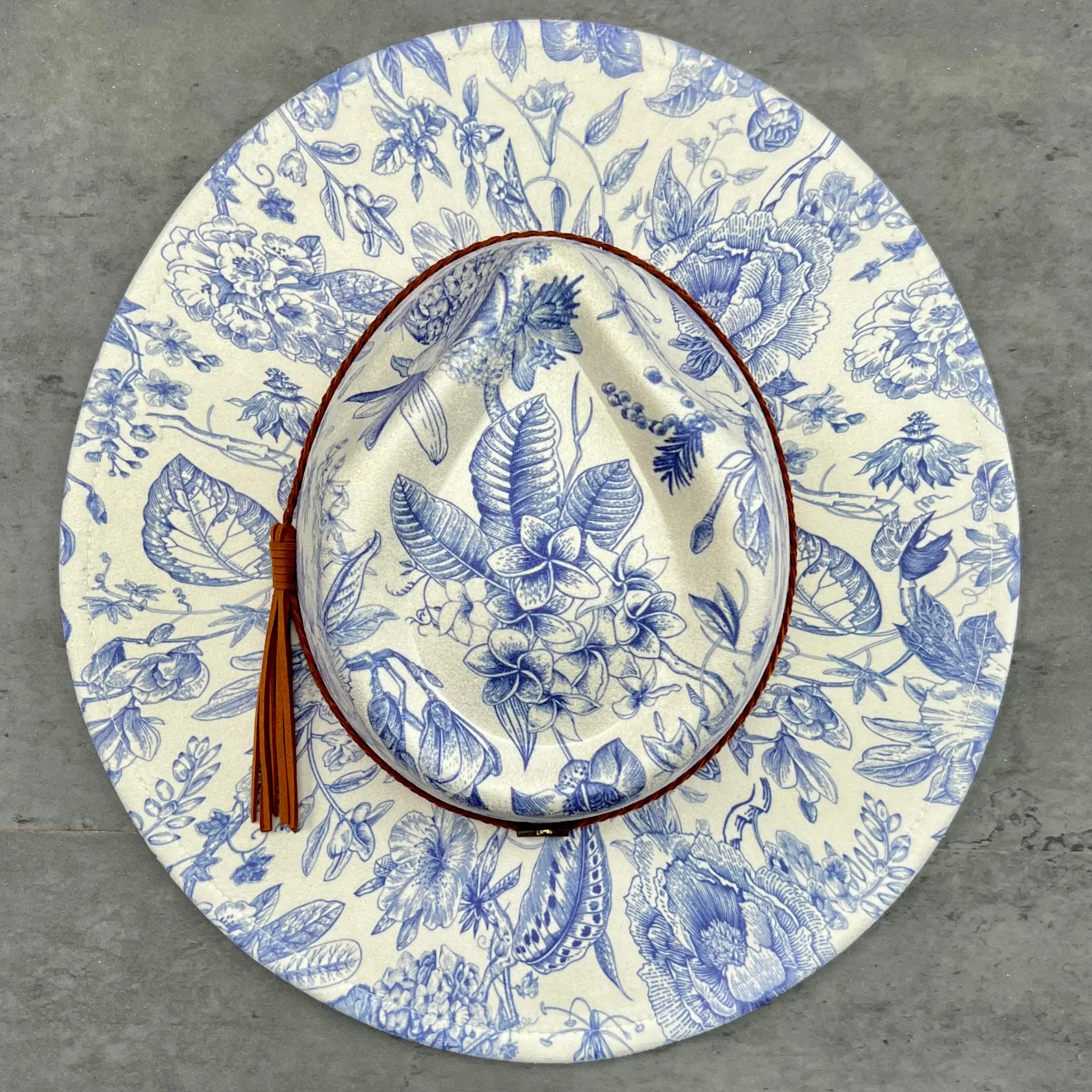 Blue Chinoiserie Suede Rancher Hat - Teardrop