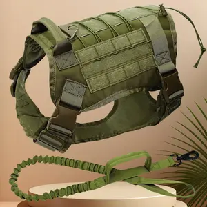 Military Tactical Dog Harness Working Dog Vest Nylon Elastic Rope Training Running Suitable for Medium and Large Dogs Green