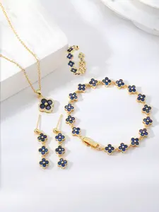 Elegant Floral Four-Leaf Clover Jewelry Set, Complete Accessories Set, Includes Earrings Bracelet Necklace Ring, Copper Material, All Seasons Wear, Matching Jewelry Set