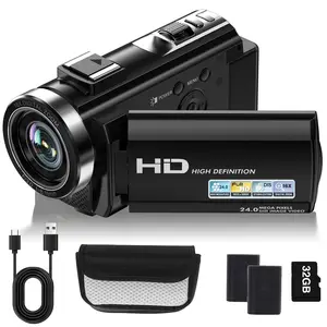 1080P Digital Camcorder, Full HD 30FPS Video Camera Recorder 24MP 3" Rotation Screen,16X Zoom Handheld Camcorder for YouTube Vlogging, Video Blog Camera, Includes Remote & 32GB Memory Card