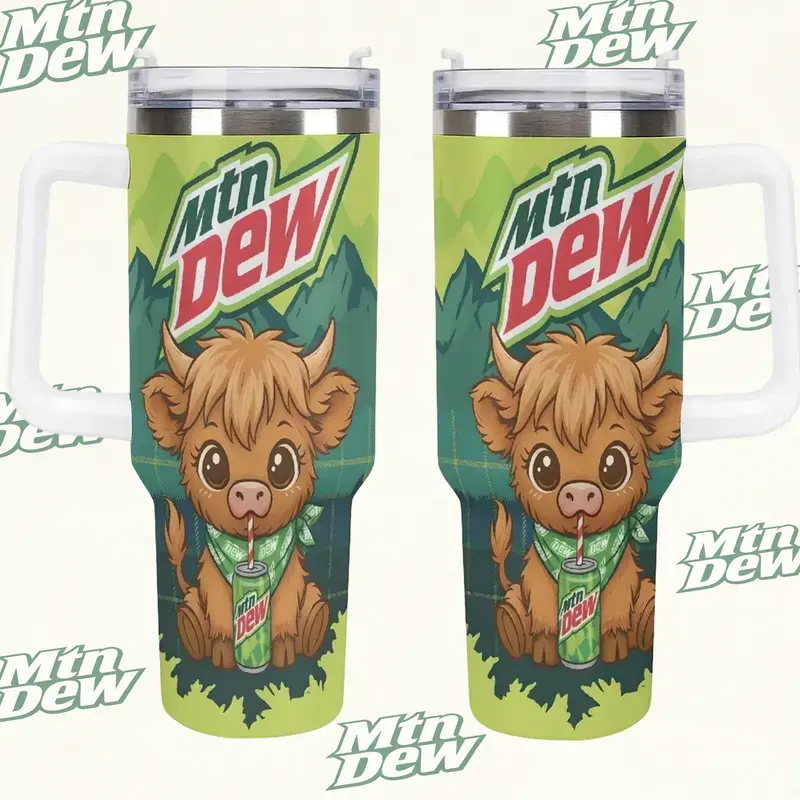 Mtn Dew Highland Cow 40oz 20oz Tumbler with Handle Straw, Perfect Gift for Soda Lovers & Farm Animal Fans, summervibes, dealsforyou