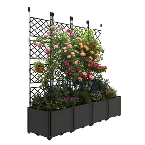 Garvee plastic plant with trellis, raised bed with trellis, planter for climbing plants, outdoor, elevated box, privacy screen for terrace, balcony, planter for backyard, terrace, 4
