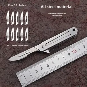 Multifunctional utility knife, free 10-blade mini key detachable blade folding knife, unpacking and portable, quick unpacking, outdoor EDC, small pocket knife