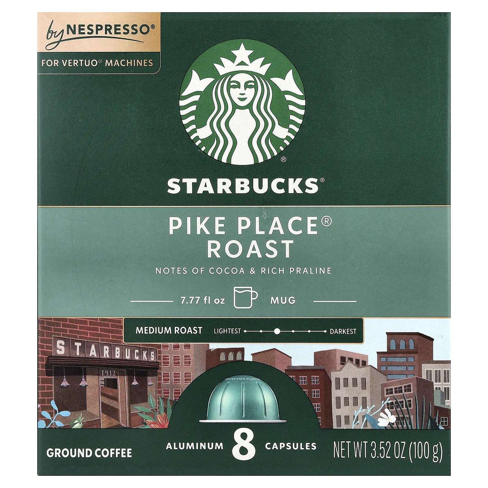 Starbucks Nespresso®, Pike Place® Roast, Ground, Medium Roast, 8 Aluminum Capsules