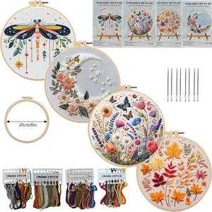 Embroidery Kit DIY Silver Moon Butterfly Dragonfly Falling Leaves Pattern Stitching Materials Set English Needle Guide Handmade Craft Home Art Project