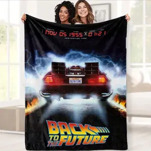 1pc Back to the Future Flannel Throw Blanket - 280GSM Polyester Non-Woven Fabric, Digital Print, Soft Cozy Retro Style, Fade-Resistant, All-Seasons Multipurpose Nap Blanket, Ideal Birthday Gift for Friends