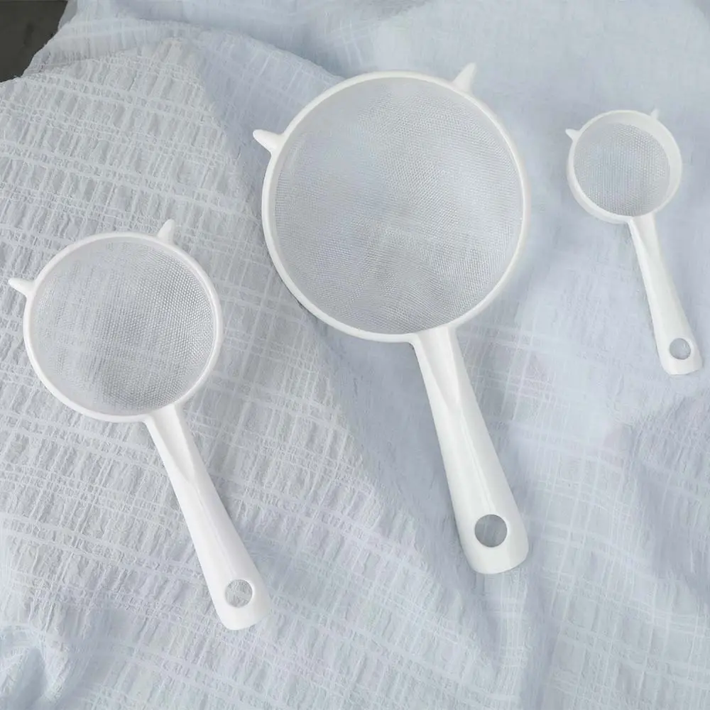3 Pcs Plastic Nylon Mesh Strainer Colander with Handle Double Ear Fine Food Mesh Strainer Flour Sifter for Baking Kitchen Colander Sifter Kefir Tea Juice Pasta(3 Inch, 5 Inch, 7 Inch)