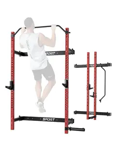 Folding Wall Mounted Squat Rack – 2.36" x 2.36" Power Rack for Home Gym, 1000 LBS Heavy-Duty with Pull-Up Bar, J-Hooks & Landmine Attachment – Space-Saving Strength Training Station