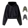 Arssm Women’s Cropped Zip-Up Hoodie – Acid Wash Double Zipper Short Sweatshirt for Trendy Streetwear & Casual Fall Outfits