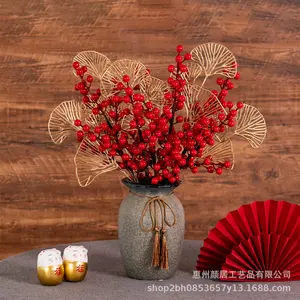 Artificial red fruit fortune fruit New Year's flower arrangement for home desktop vase decoration, housewarming, New Year, Spring Festival floor decoration