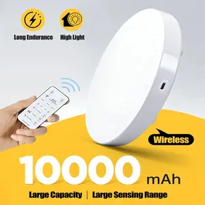 1/2/3 Pack LED Ceiling Light, USB Rechargeable White with Remote, 10000mAh Large Capacity/Long Battery Life - Round Motion Sensor Ceiling Lamp, Multiple Installation Methods, for Bedroom, Office, Study, Hallway, Indoor Home Lighting, Dimmable Lighting