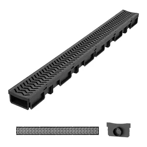 【DealsForYouDays】VEVOR Trench Drain, 39.6 x 4.1 x 2.4 in, 5 Pack Linear Drainage Channel, HDPE Channel Drain with Grates & End Caps, Premium Outdoor Drainage System for Driveway, Patio, Pool, Garden, Yard, Black