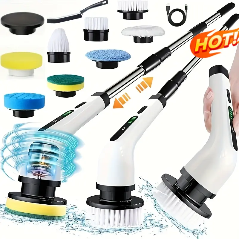 2026 Cordless Electric Spin Scrubber with Telescopic Handle Rechargeable Cleaning Brush for Shower Tub Floor Car Tile Grout Dual Speed 8 Replaceable Brush Heads Mother Day Present