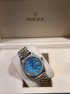 Rolex Datejust 36 mm Turquoise Roman Numeral Diamond Dial with Diamond Bezel Jubilee Bracelet Two Tone Watch