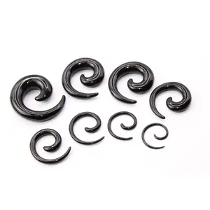 Acrylic Spiral Taper Earrings – Black Gauged Ear Jewelry Set