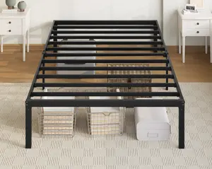 Allewie Twin Size Bed Frame, 14 inch Metal Platform Beds with Storage Space, No Box Spring Needed and Easy Assembly, Black/White