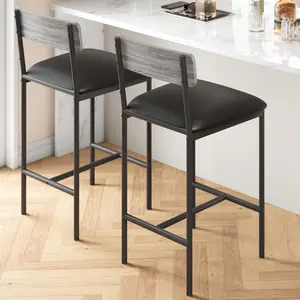 Bar Stools Set of 2, Counter Height Bar Stools with Back & Upholstered Wider Seat, 25.5" Kitchen Barstools with Footrest for Kitchen Island, Bars Counter, Easy Assembly, Retro Gray