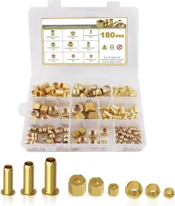 180 count Compression Fittings Assortment kit - 3 sizes (1/4", 3/8", 1/2") of Brass Compression Sleeve Ferrule, Insert and Nuts, to Connect Lines for Air,Water,,Oil and Inert