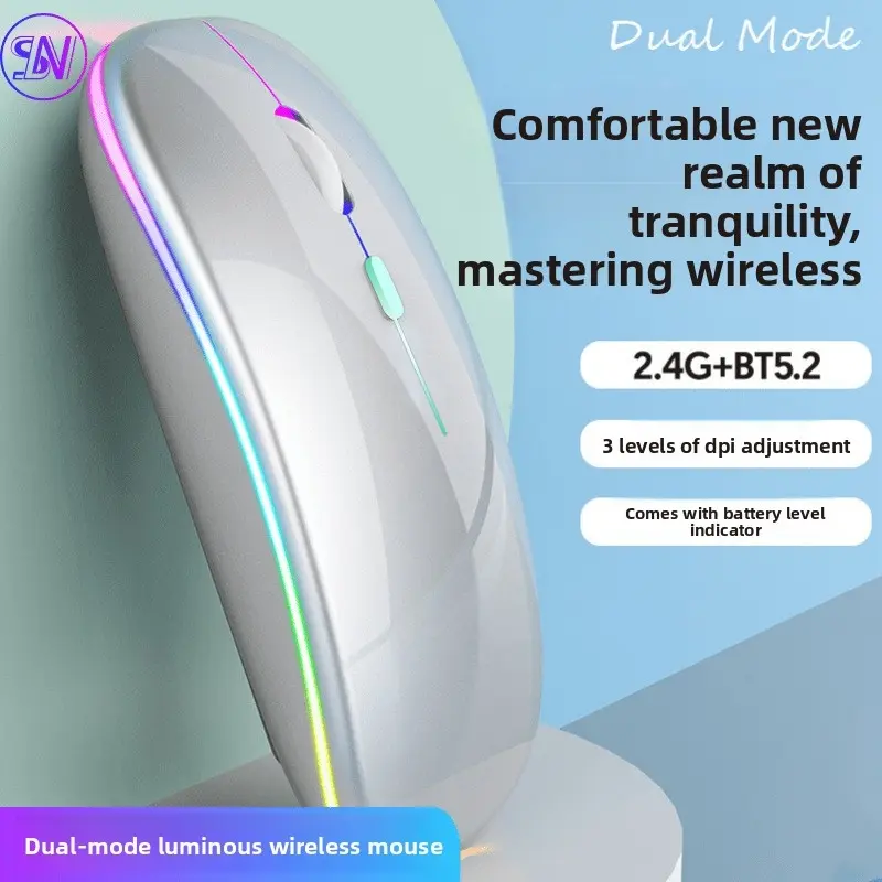 WiFi Bluetooth-compatible Dual Mode Rechargeable Wireless Mouse, Ergonomic USB Mouse with Backlit RGB, Silent Pause, Suitable for Laptop iPad PC Office Learning Wireless Rechargeable Mice