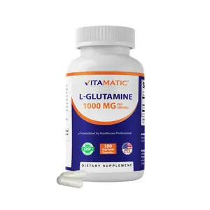 Vitamatic L-Glutamine Amino Acid Dietary Supplement - 1000 mg Per Serving, 180 Vegetarian Capsules, Non-GMO, Gluten-Free, Lactose-Free, Made in the USA, Supports Healthcare Needs