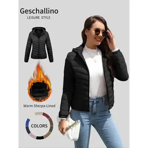 Women’s Lightweight Puffer Jacket, Casual Hooded Coat for Autumn & Winter with Pockets, Warm Everyday Commuter Outerwear