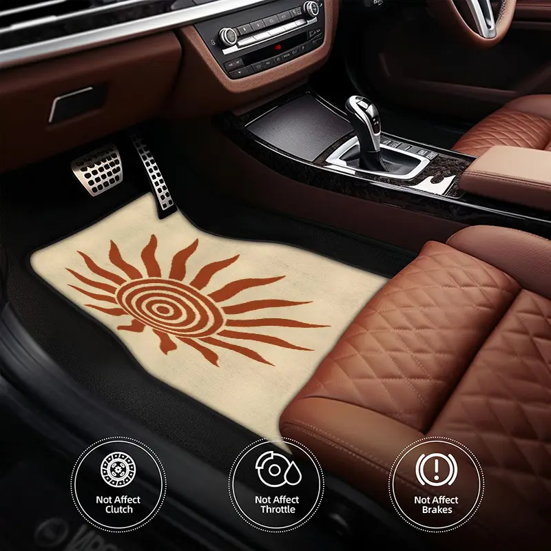 4-Piece car floor mat set, Floor Mats for Car, designed for all weather conditions, compatible with trucks, cars and SUVs, Bohemian style with sun design, perfect for summer driving, made from polyester, Car Accessory
