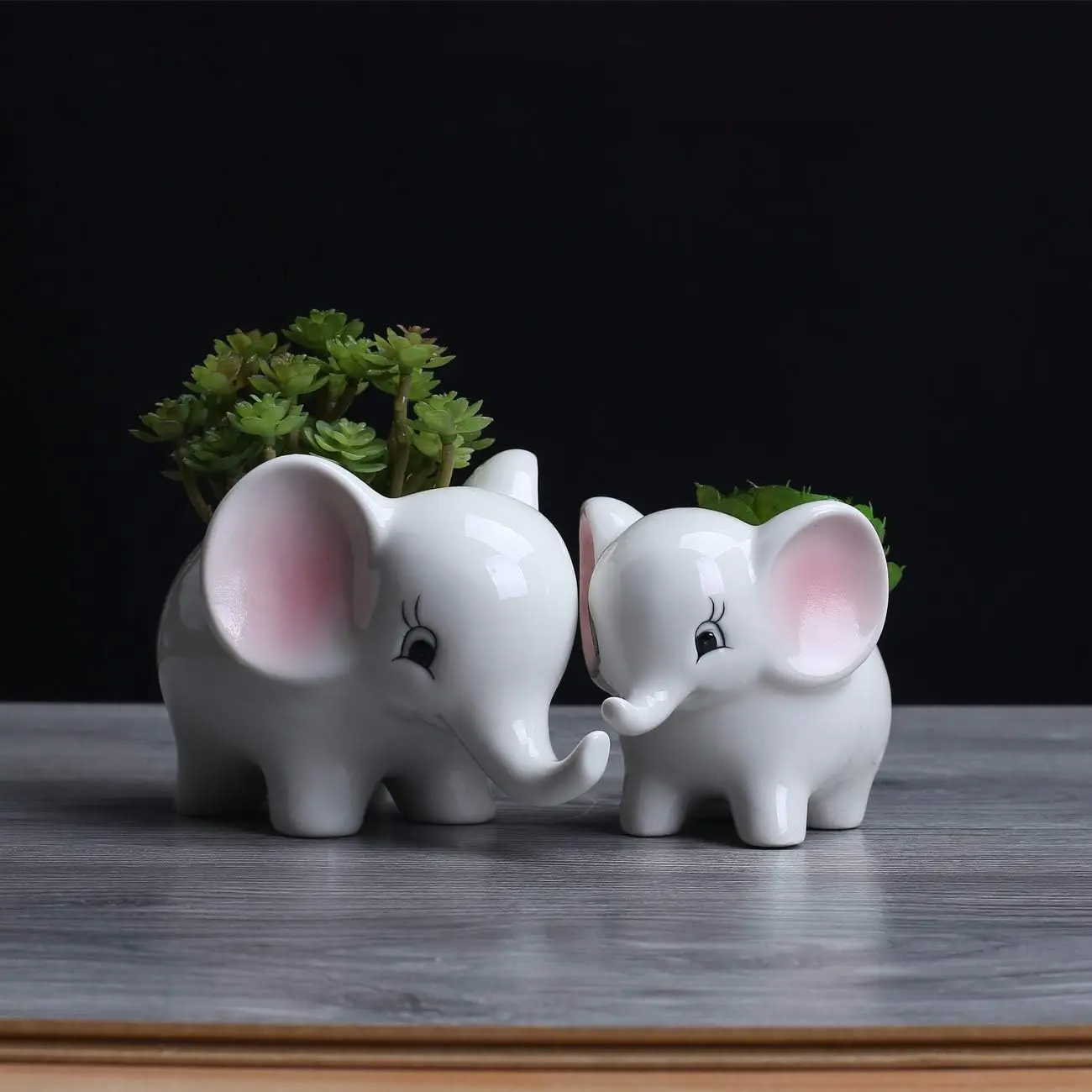 Ogrmar 2PCS Elephant-Shaped Ceramic Window Boxes Set - 2-Size 4.7”x3.5”x3.6” Modern White Planters with Drainage Holes, Large Flower Pots for Home Office, Smooth Touch Vibrant Cute Look (Mother's Day Gift Option)
