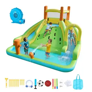 VEVOR Inflatable Bounce House, 13.3x 11.4x 8.4 ft Inflatable Bounce House Water Slide, Bouncer Castle with Climbing Wall, Double Tall Slides, Splash Pool Mini Soccer, for 3 to 4 Kids Ages 3 to 8
