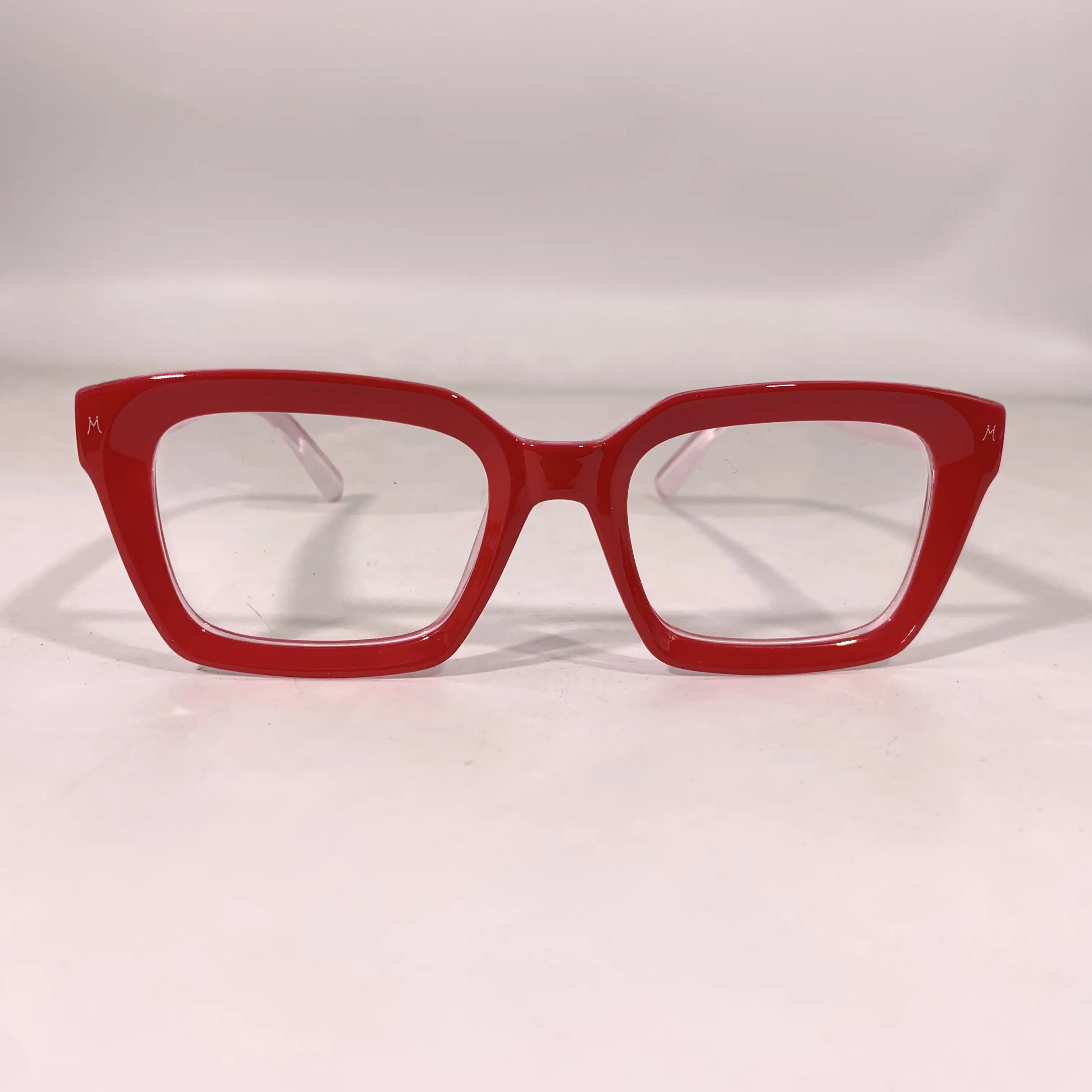 Unisex Full Rim Glasses, Classic Angular Plastic Frames in Red & Clear, Limited Edition Non-Prescription Eyewear, Angular Frame Glasses, Classic Frame Non-Prescription Glasses